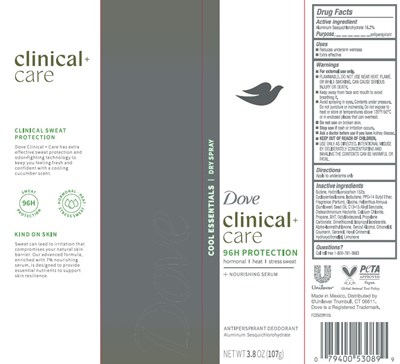 Label (Dove Clinical + Care 96h Protection Cool Essentials Dry Spray Antiperspirant Deodorant   Artwork)